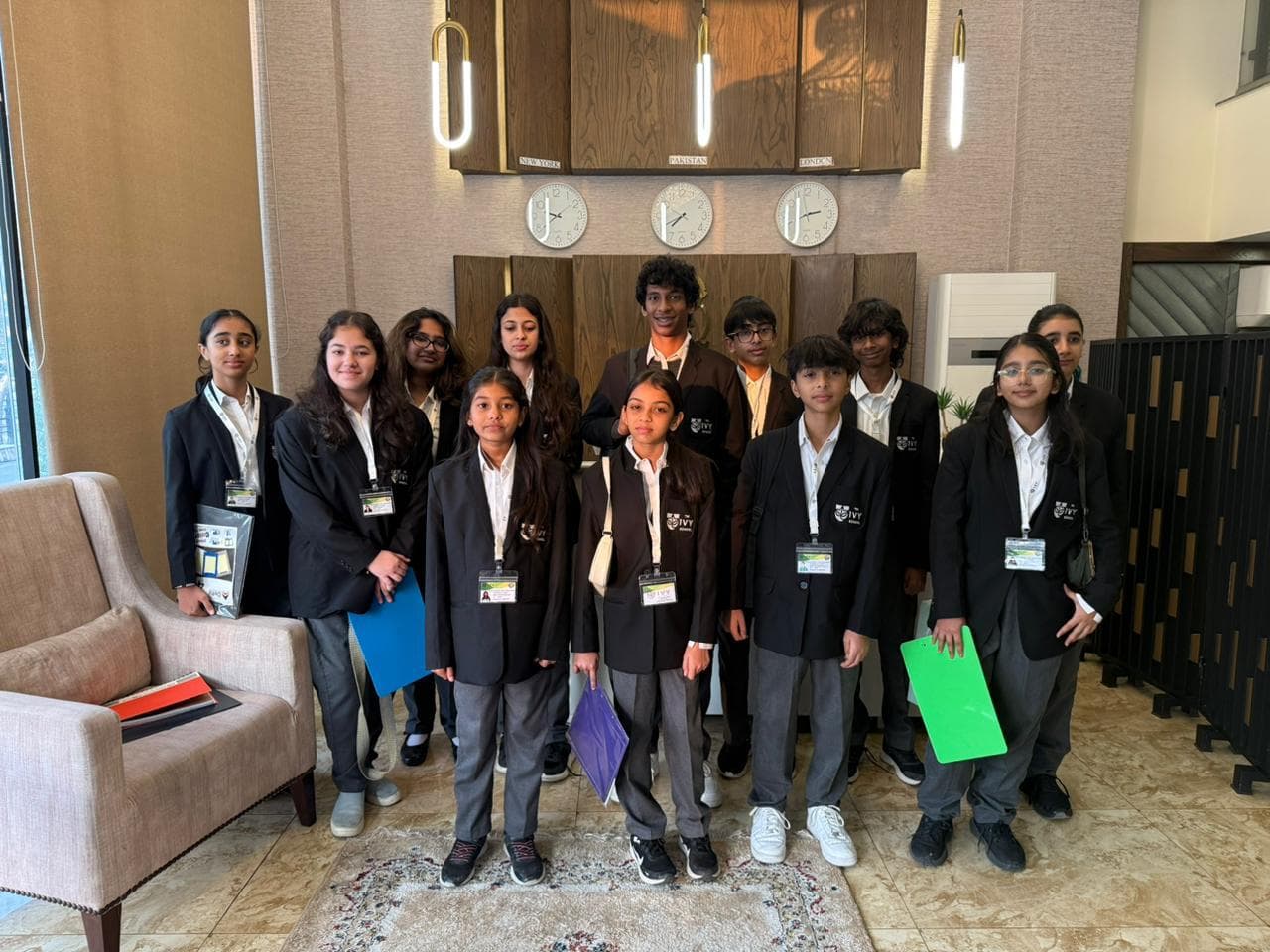 The Ivy School contingent — twelve students, four teams — at the Lahore Regional Rounds